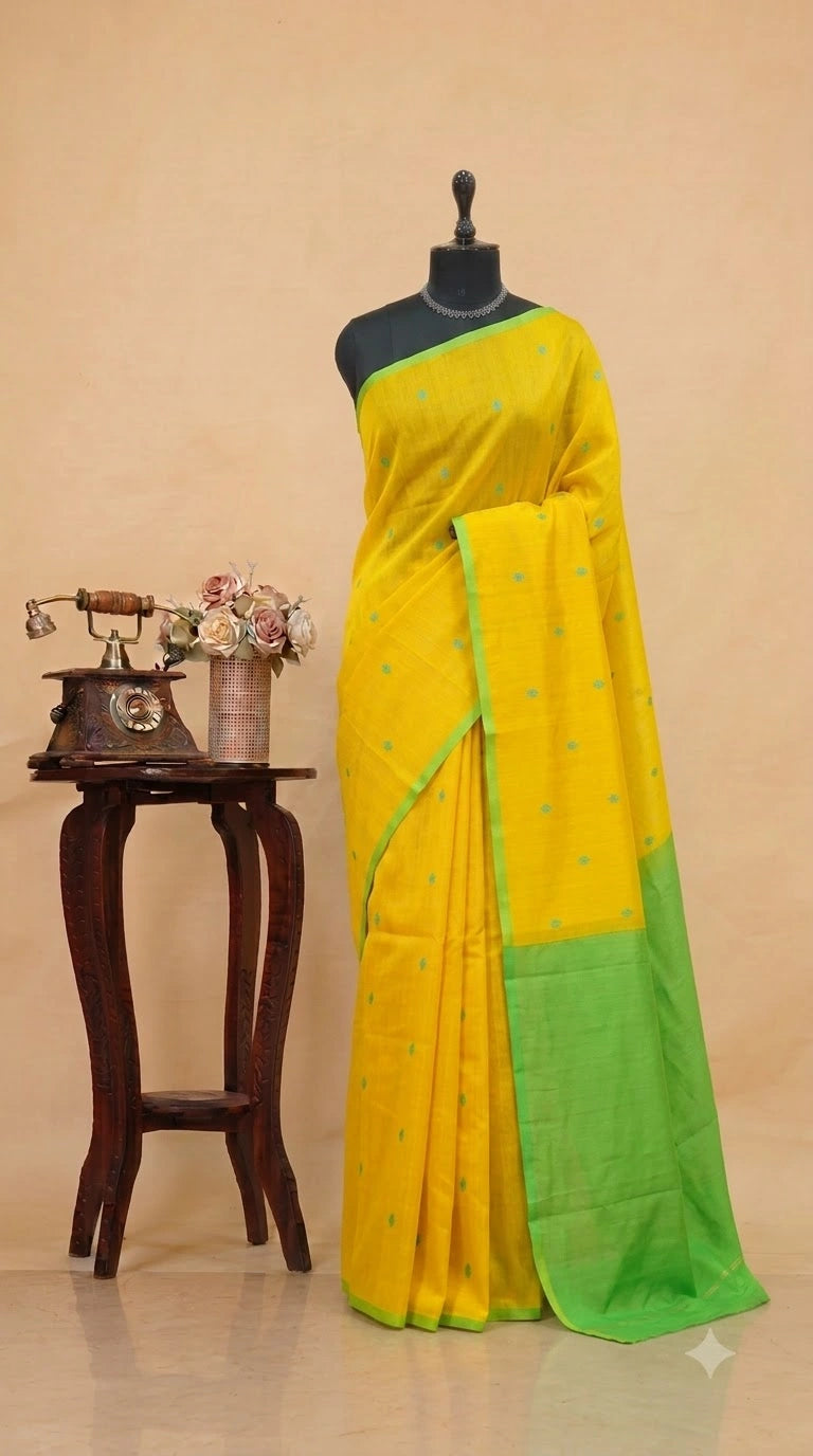Mango Yellow Pure Maheshwari Silk Saree 