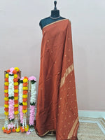 Rust Brown Pure Maheshwari Silk Saree