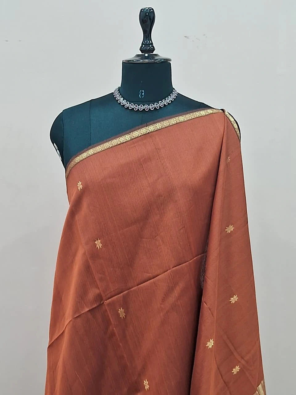 Rust Brown Pure Maheshwari Silk Saree 1