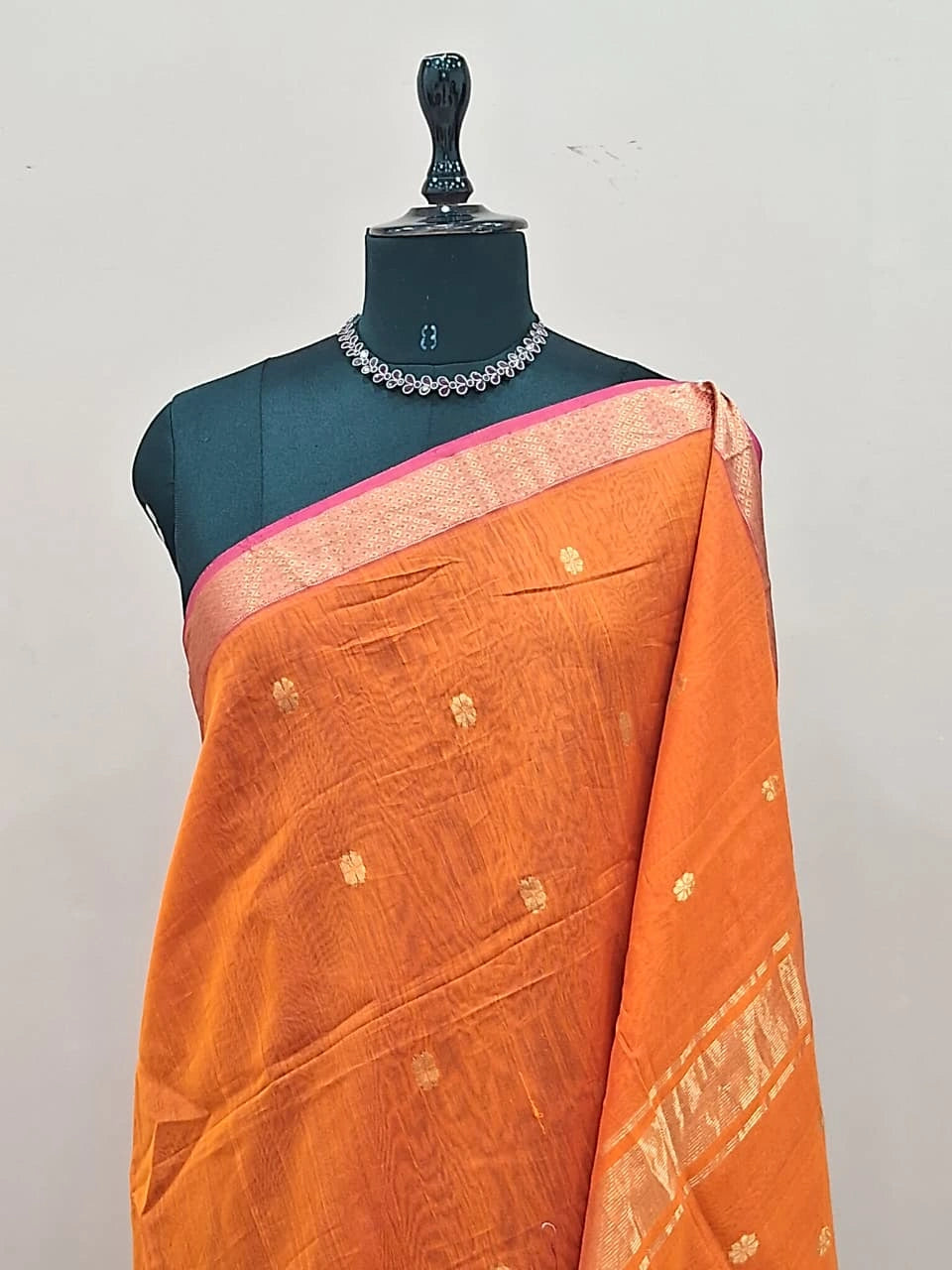 Burnt Orange Pure Maheshwari Silk Saree 1