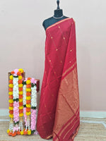 Tomato Red Pure Maheshwari Silk Saree 