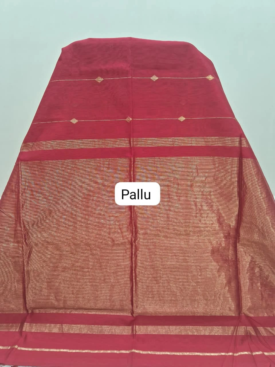 Tomato Red Pure Maheshwari Silk Saree Pallu