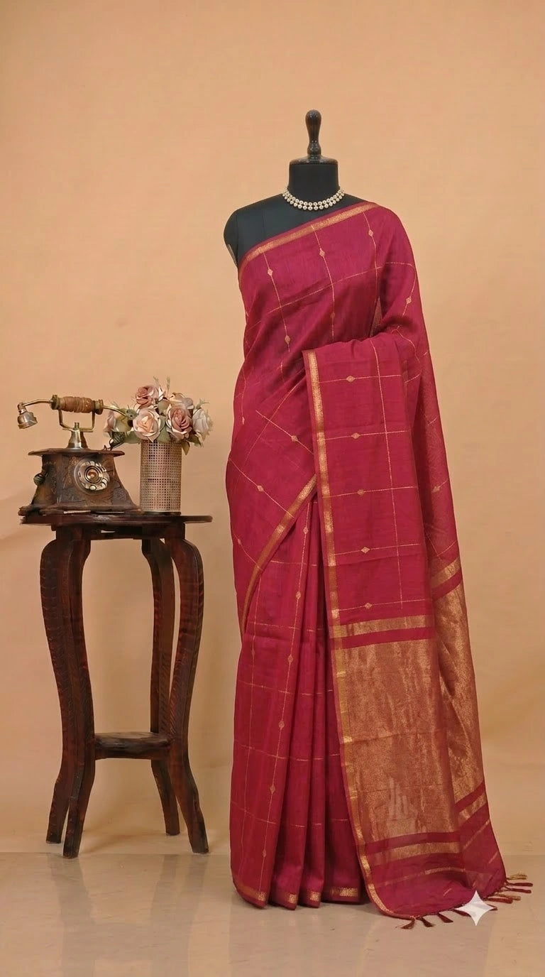 Tomato Red Pure Maheshwari Silk Saree 