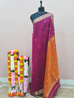 Magenta Purple Pure Maheshwari Silk Saree