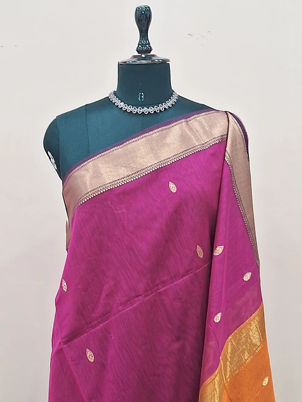 Magenta Purple Pure Maheshwari Silk Saree 1