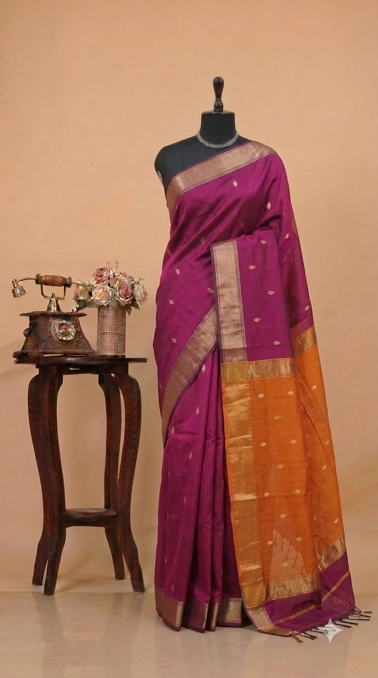 Magenta Purple Pure Maheshwari Silk Saree
