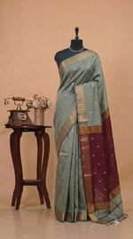 Silver Grey Pure Maheshwari Silk Saree