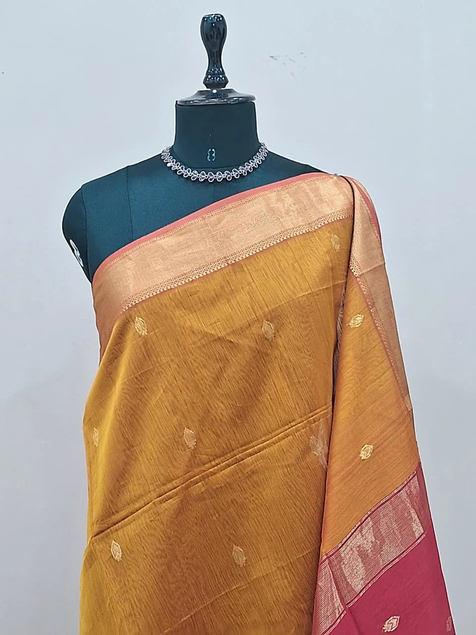Mustard Gold Pure Maheshwari Silk Saree 1