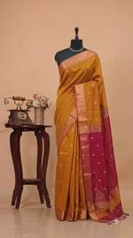 Mustard Gold Pure Maheshwari Silk Saree 
