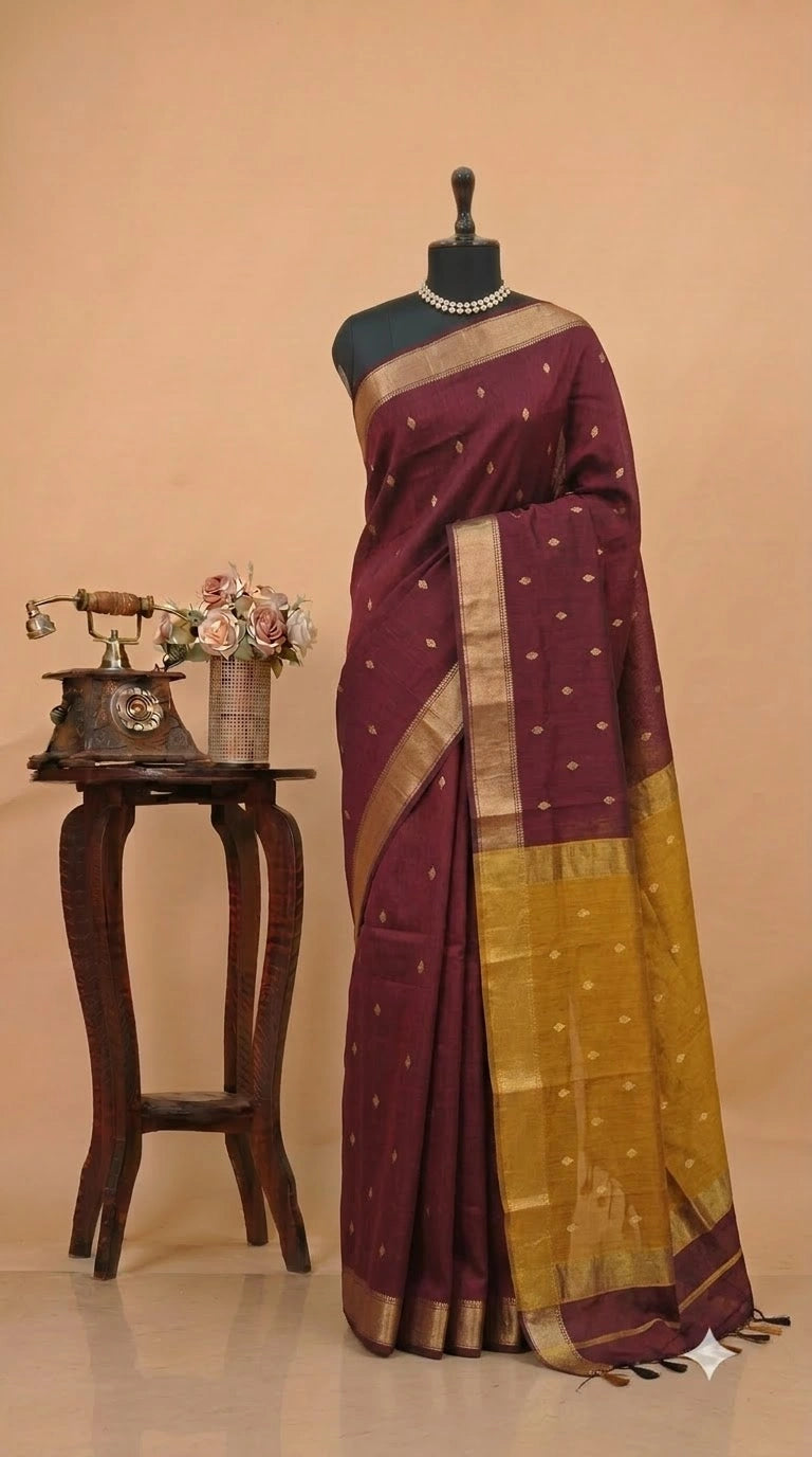 Maroon Pure Maheshwari Silk Saree