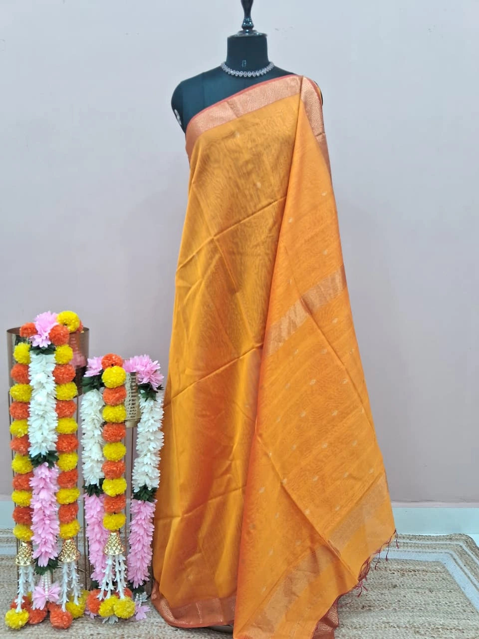 Yellow Pure Maheshwari Silk Saree