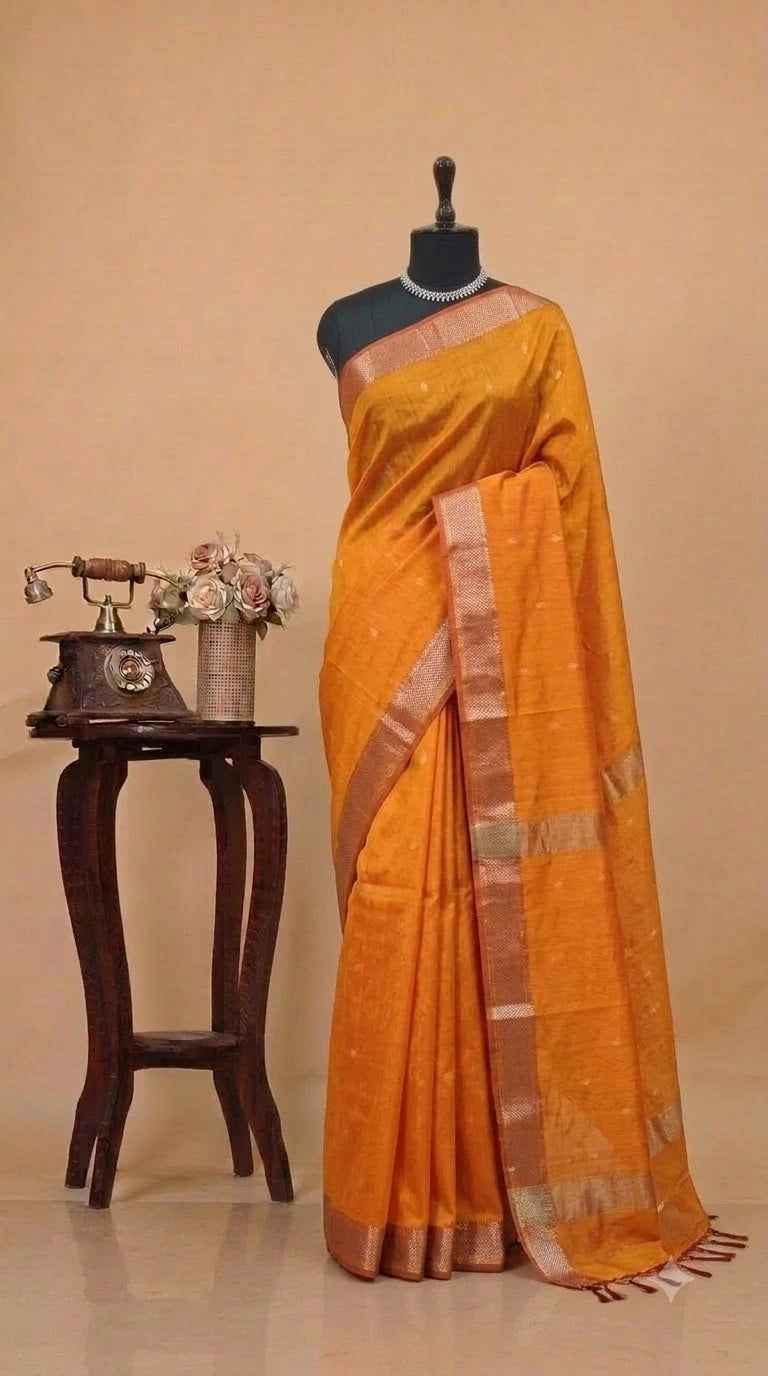 Yellow Pure Maheshwari Silk Saree