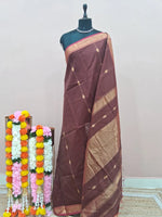 Dark Walnut Brown Pure Maheshwari Silk Saree 