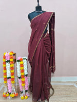 Maroon Pure Maheshwari Silk Saree