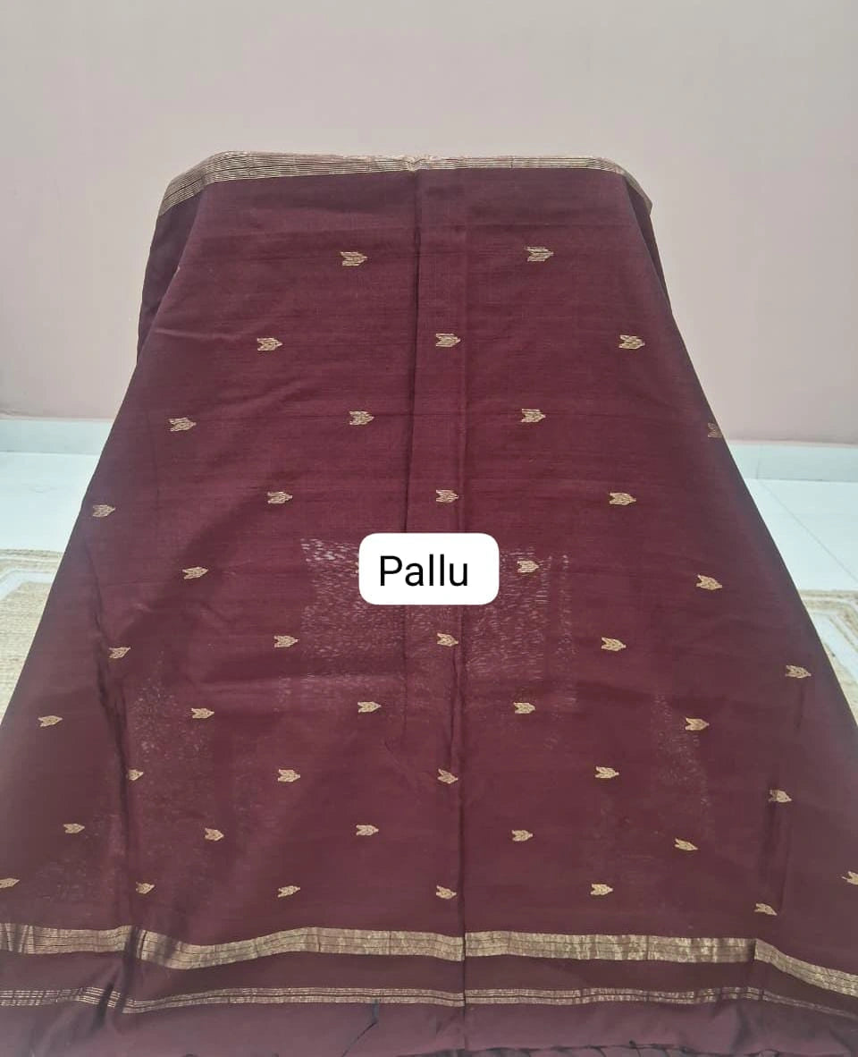 Maroon Pure Maheshwari Silk Saree Pallu