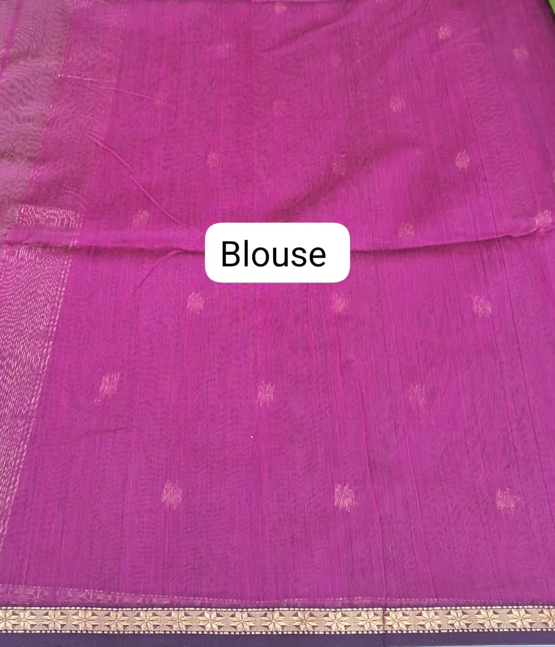 Parrot Green Pure Maheshwari Silk Saree Blouse