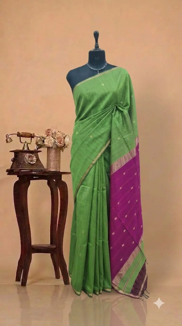 Parrot Green Pure Maheshwari Silk Saree 