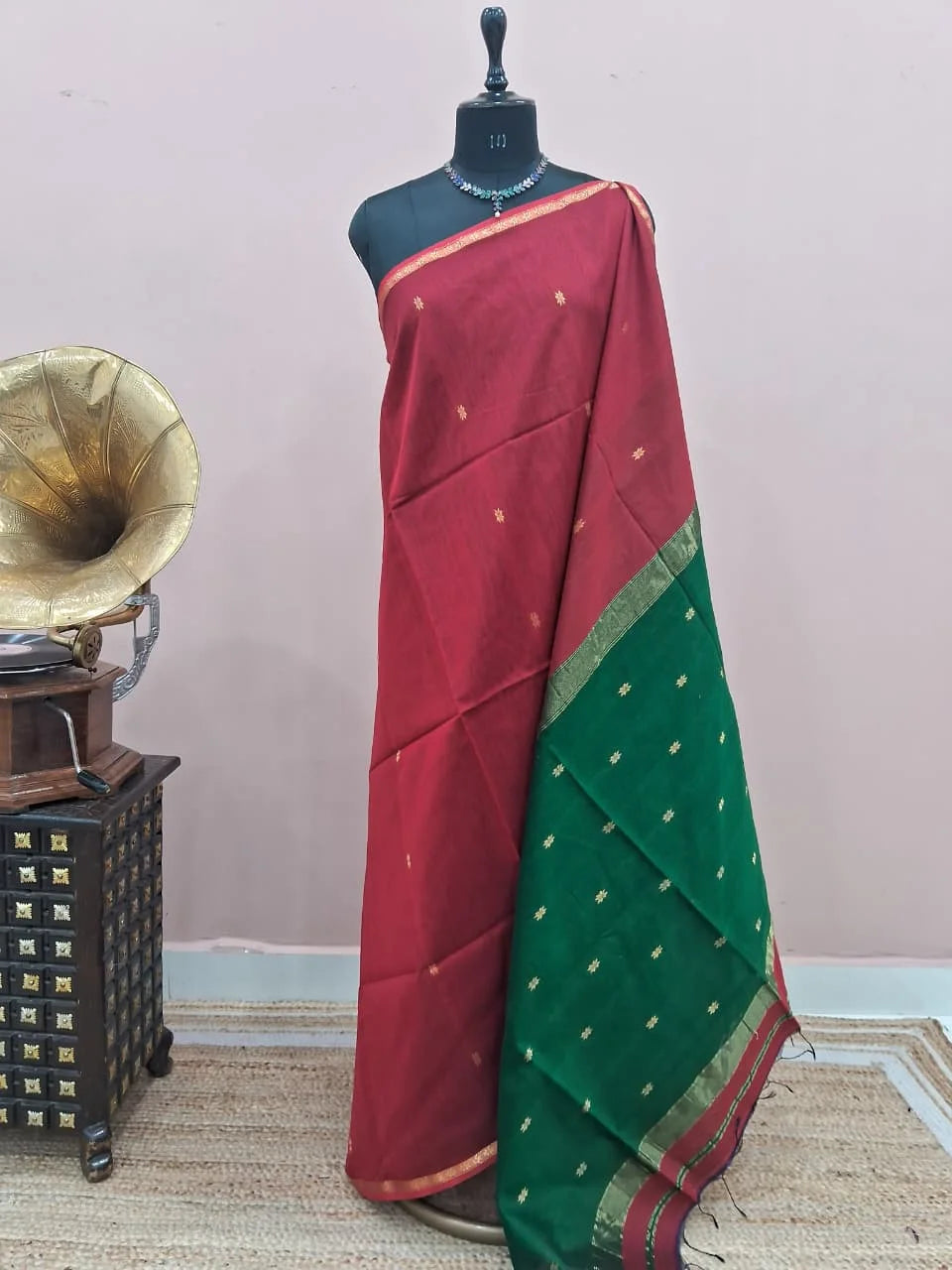 Rust Red Pure Maheshwari Silk Saree 1