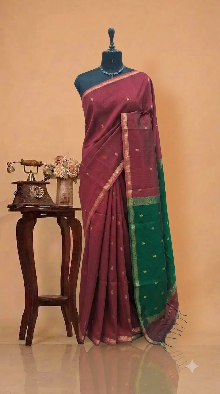 Rust Red Pure Maheshwari Silk Saree
