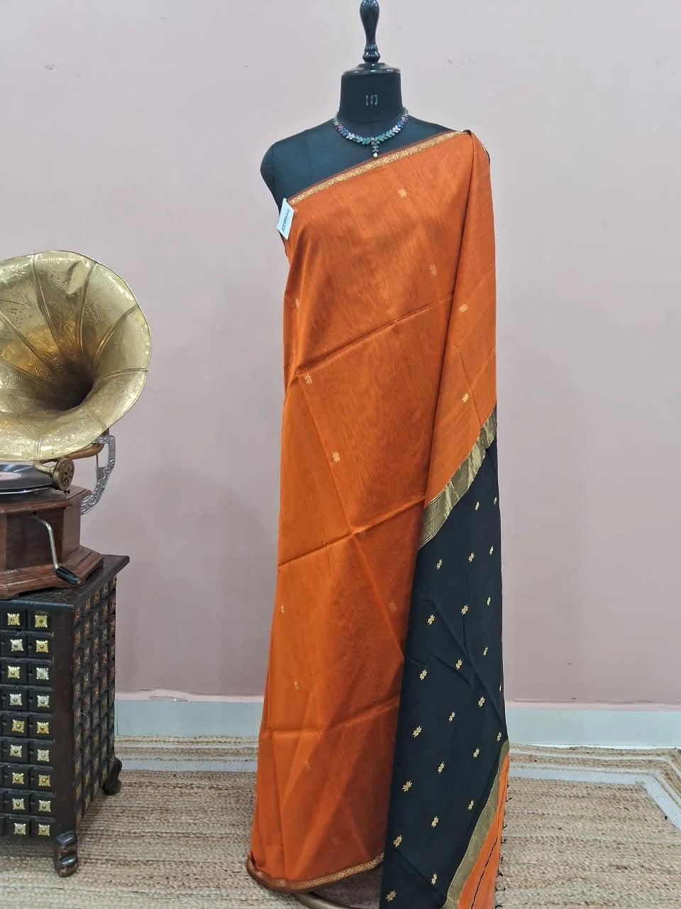 Orange Pure Maheshwari Silk Saree