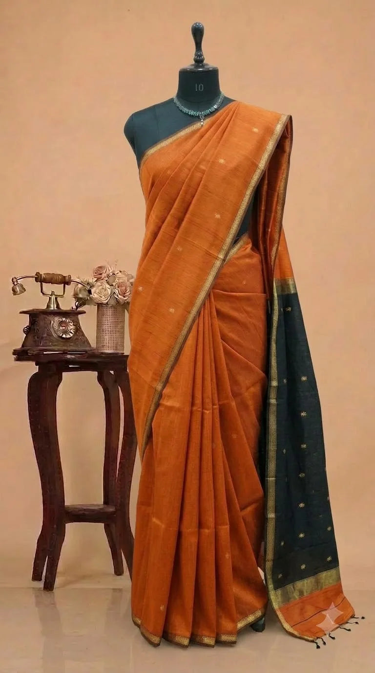 Orange Pure Maheshwari Silk Saree