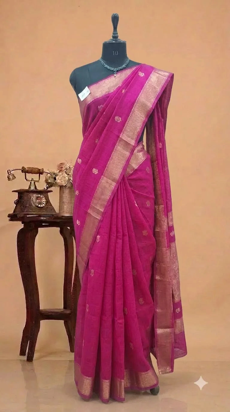 Rani Pink Pure Maheshwari Silk Saree