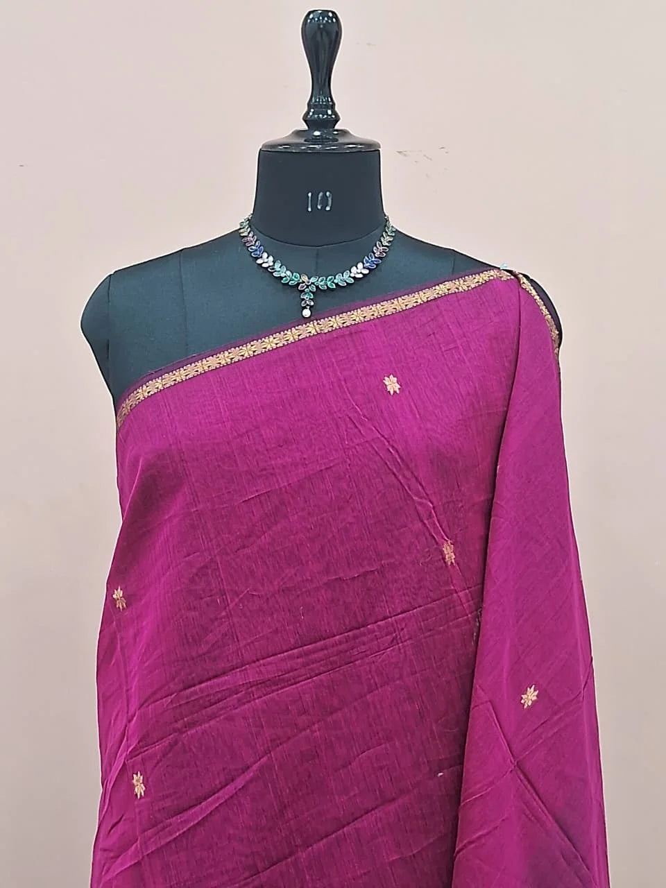 Dark Pink Pure Maheshwari Silk Saree 