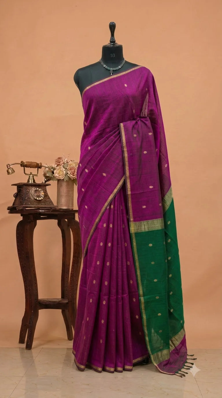Dark Pink Pure Maheshwari Silk Saree
