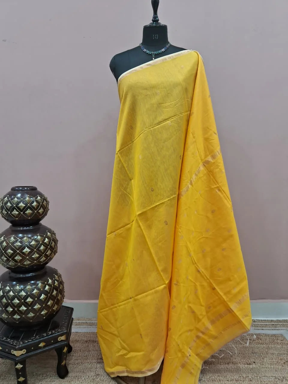 Yellow Pure Maheshwari Silk Saree