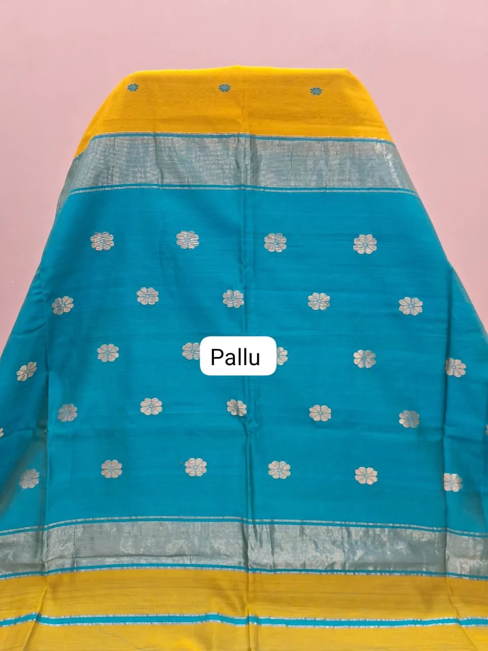 Lemon Yellow Pure Maheshwari Silk Saree pallu