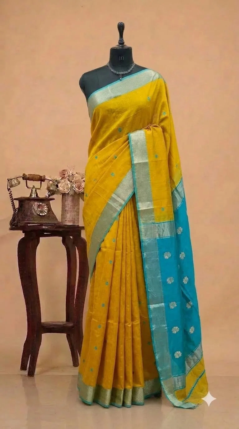Lemon Yellow Pure Maheshwari Silk Saree 
