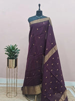 Dark Wine Pure Maheshwari Silk Saree 