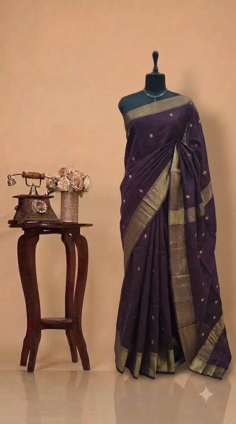 Dark Wine Pure Maheshwari Silk Saree 