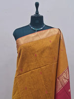 Dark Mustard Yellow Maheshwari Silk Saree 1