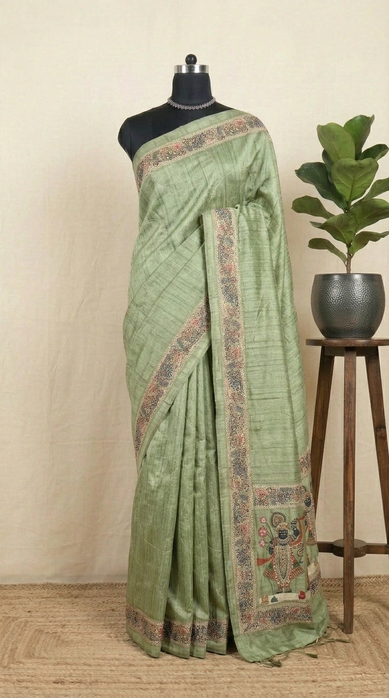 Elegant Green Tussar Saree for Festive Wear