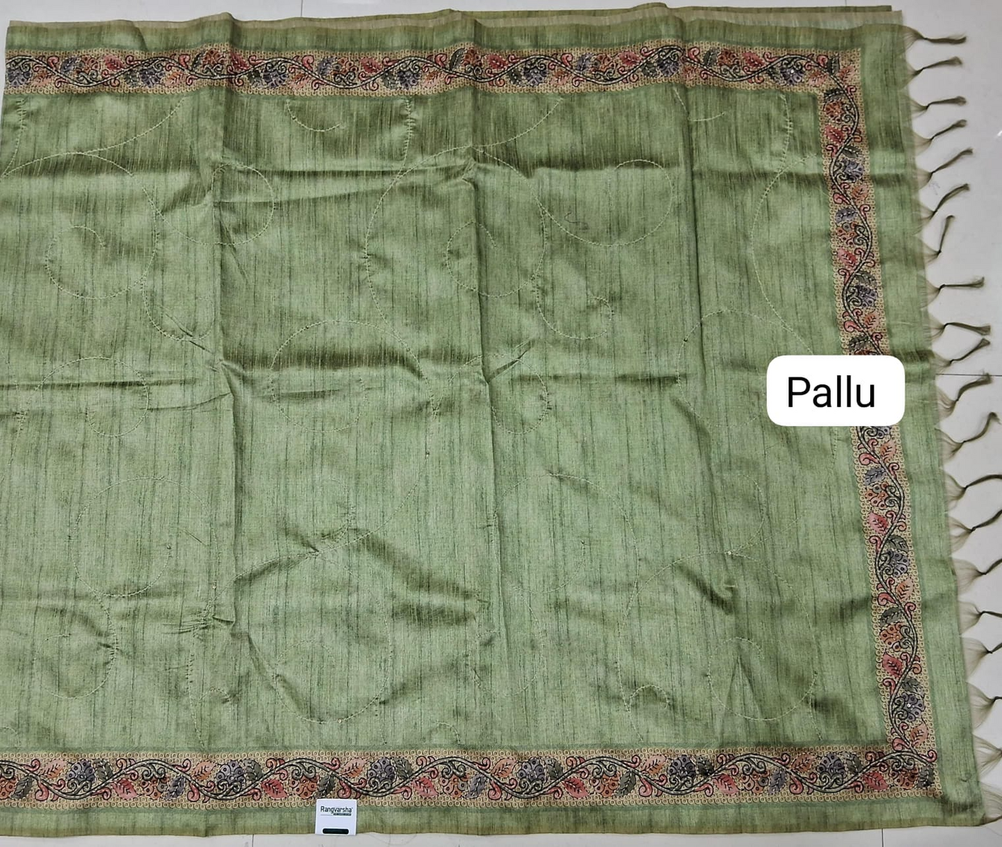 Green Tussar Saree Pallu