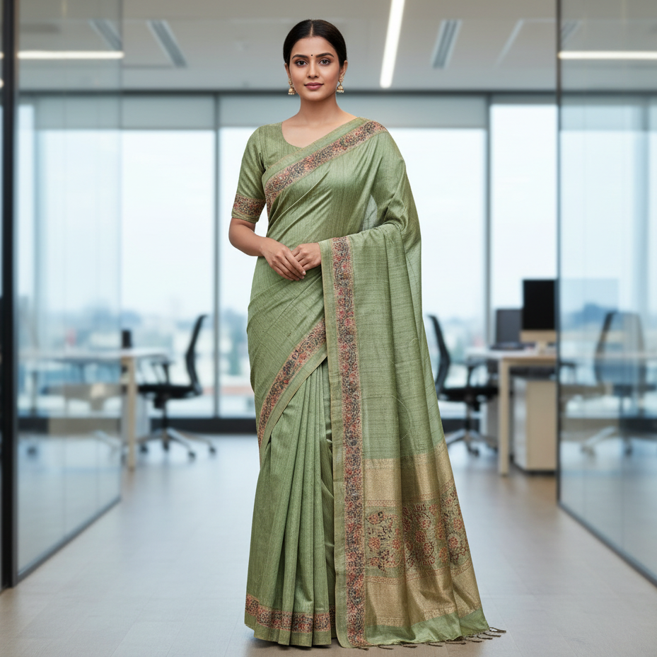 Green Tussar Saree