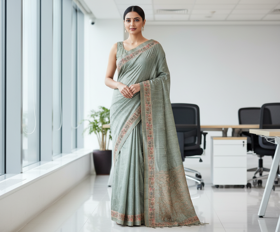 Elephant Grey Tussar Saree