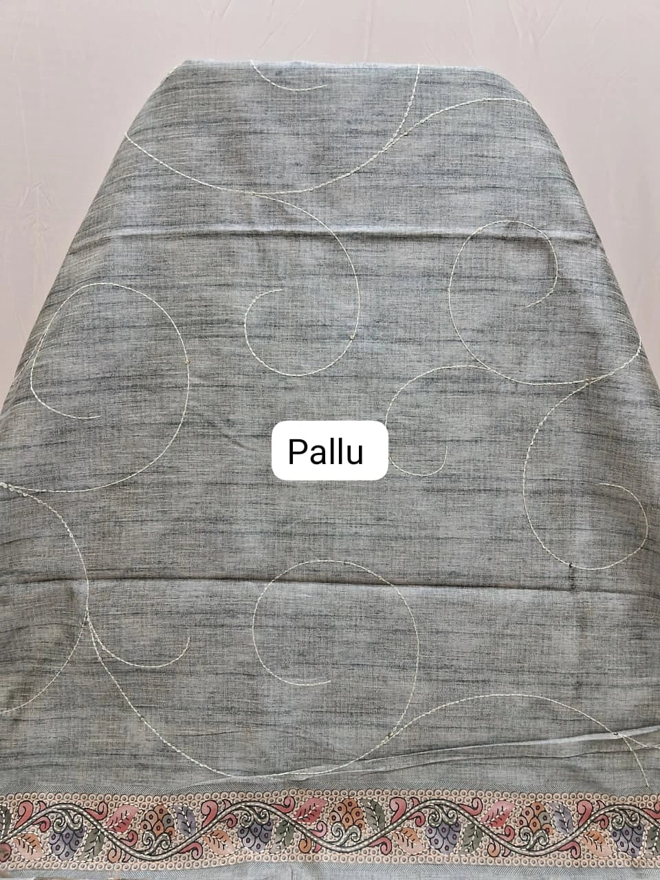Elegant Elephant Grey Tussar saree Pallu