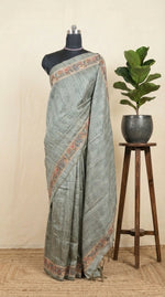 Elegant Elephant Grey Tussar saree