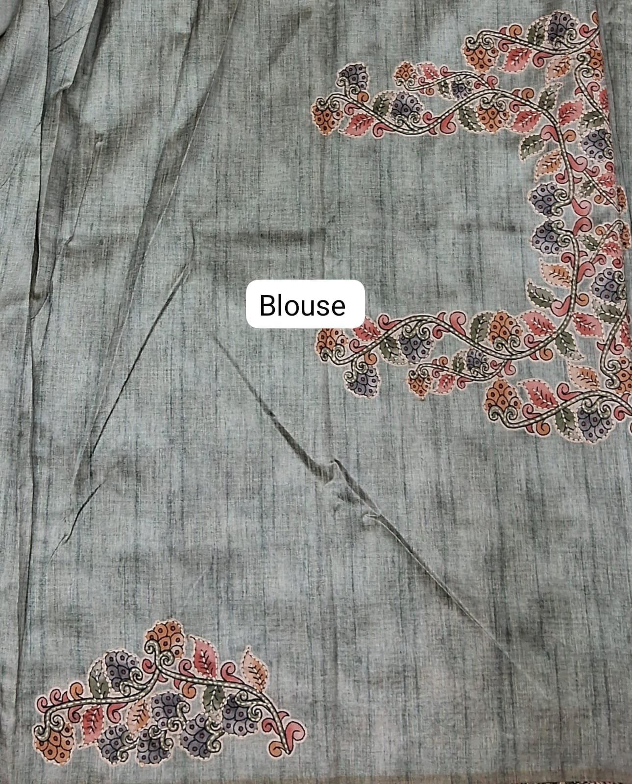 Elephant Grey Tussar Saree Blouse