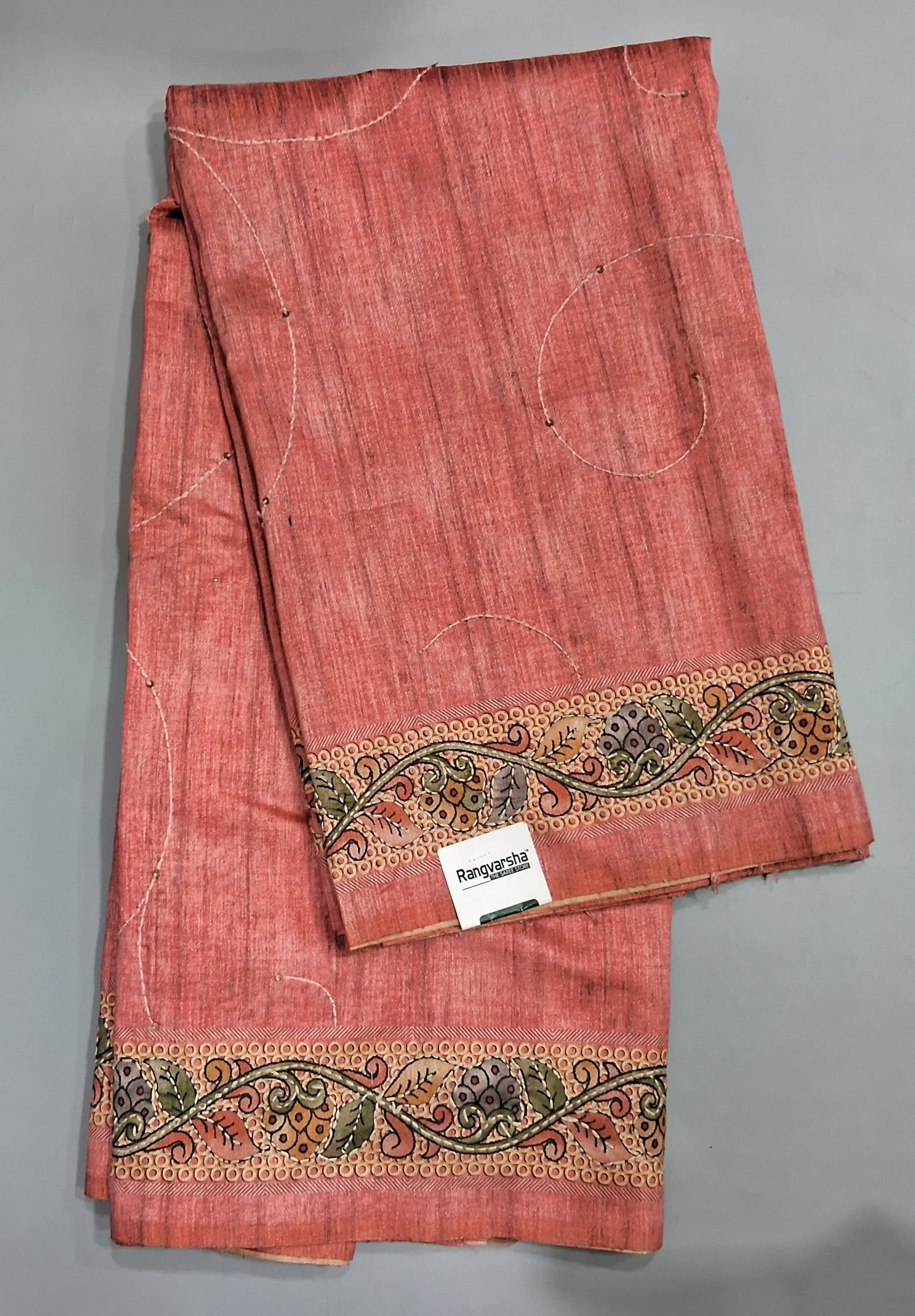 Dark Peach Tussar Saree