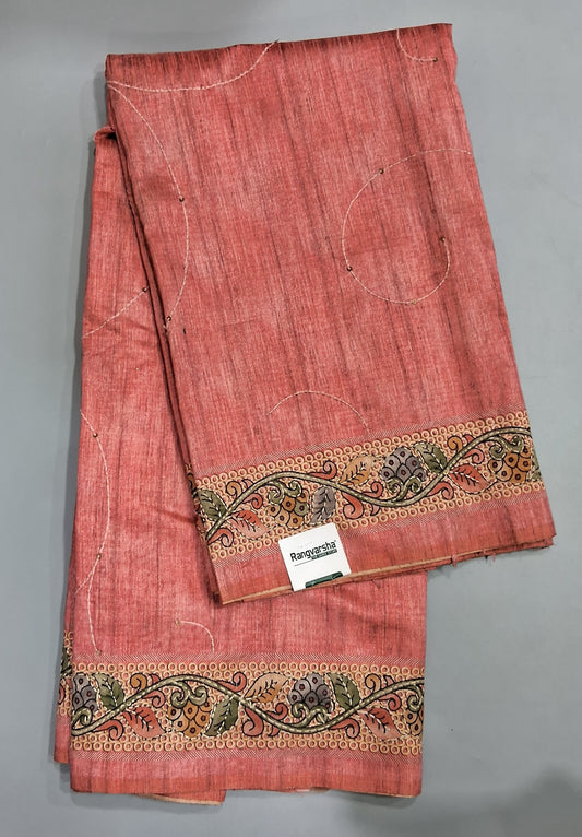 Dark Peach Tussar Saree