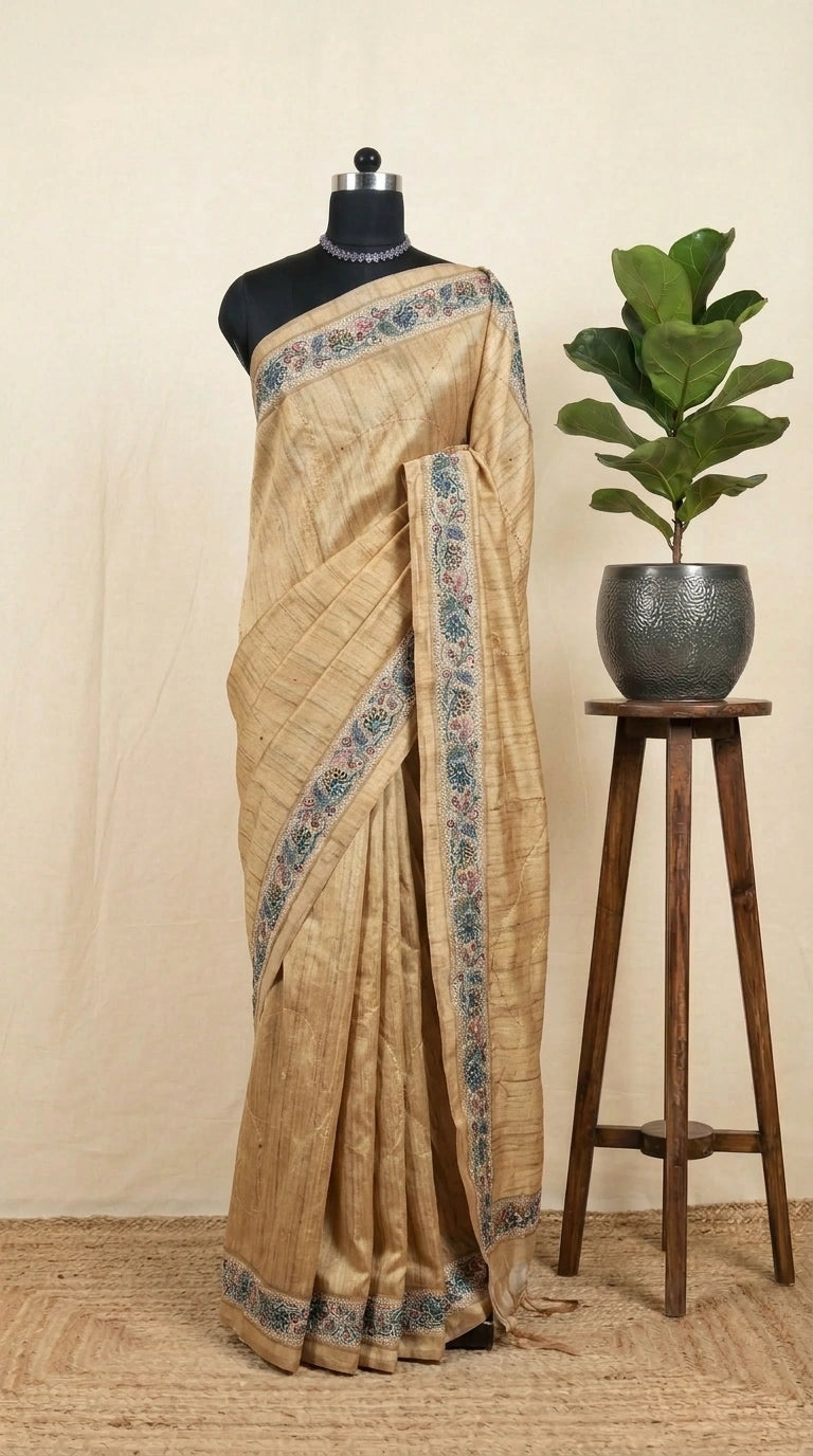 Light Yellow Tussar Saree