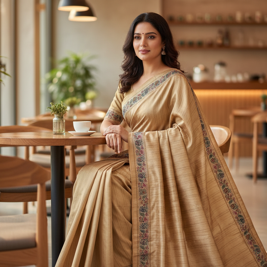 Light Yellow Tussar Saree