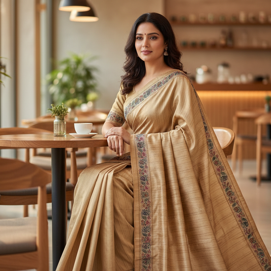 Light Yellow Tussar Saree