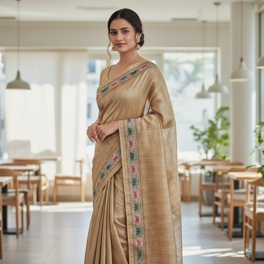 Mustard Yellow Tussar Saree