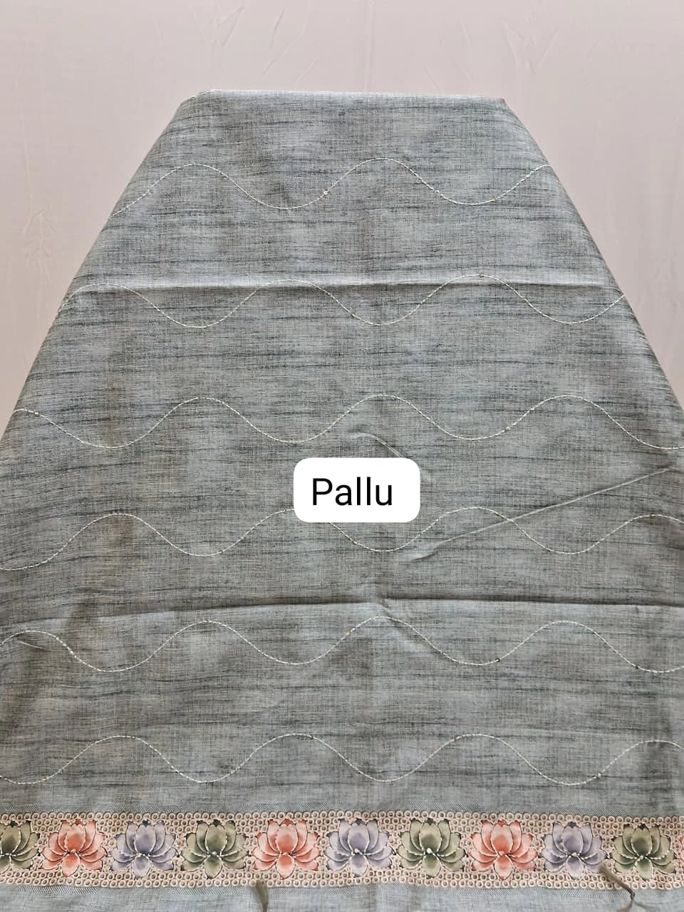 Elephant Grey Tussar Saree with Self Embroidery Pallu