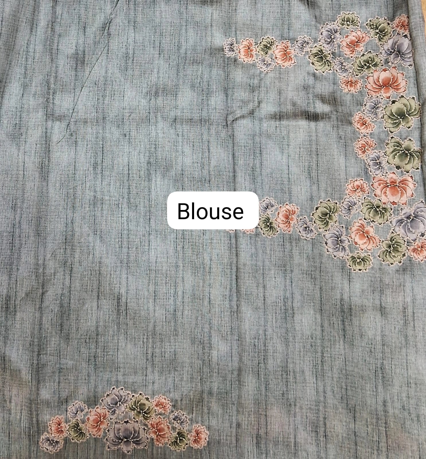 Elephant Grey Tussar Saree with Self Embroidery Blouse