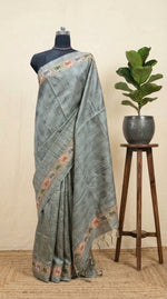 Elephant Grey Tussar Saree with Self Embroidery